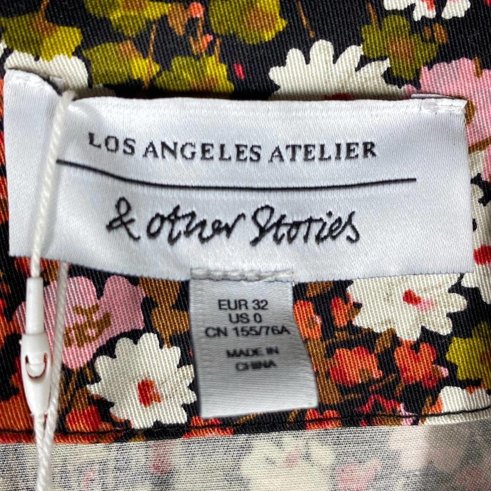 & Other Stories Extra Puff Sleeves Mini Dress Floral Pink Black Size 0 NWT - Picture 13 of 13